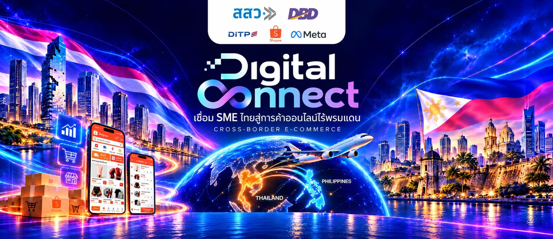 Digital Connect เชื่อม SME ไทยสู่การค้าออนไลน์ไร้พรมแดน · Cross-border e-Commerce · สสว. DBD DITP Shopee Meta